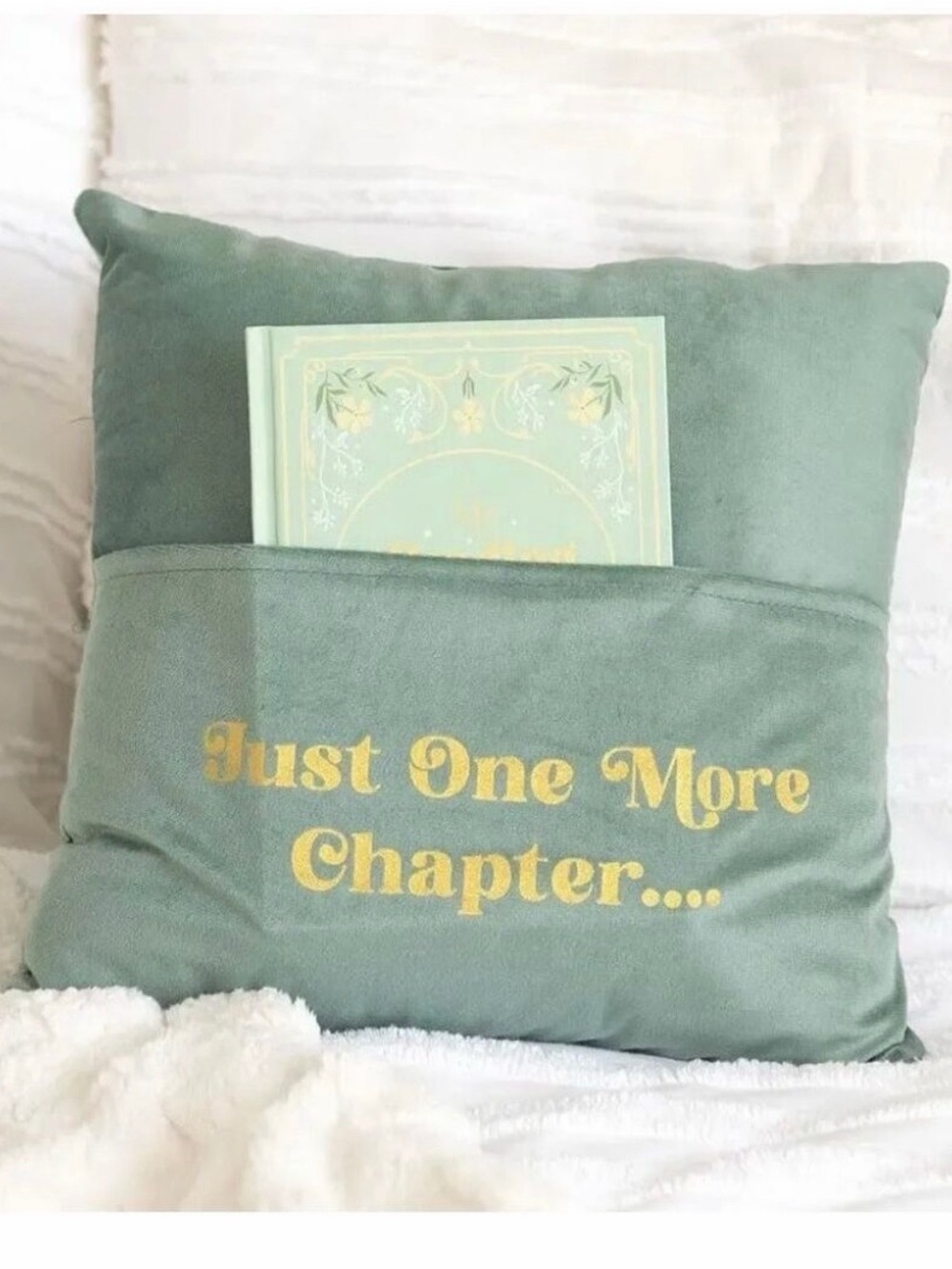 Just One More Chapter Sage Green Pocket Throw Pillow - Unbranded